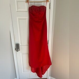 Elegant Beaded Red Strapless Gown with Matching Wrap